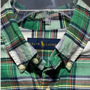 Ralph Lauren Plaid Button Down Shirt Long‎ Sleeve Green White Mens L